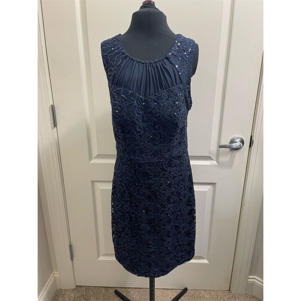 City Triangles Navy Blue Knee Length Dress Bedazzled Halter Size 13.  Sku157